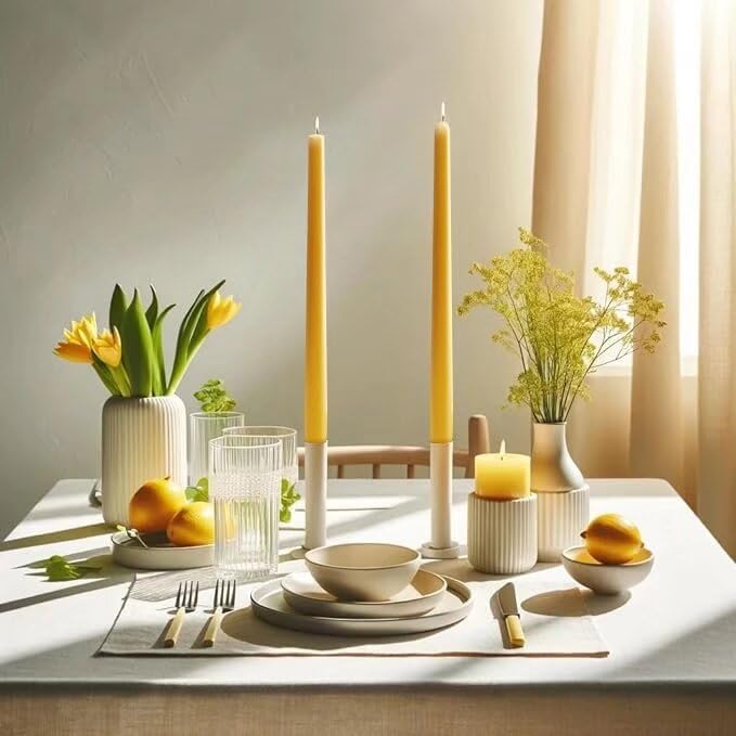 Pickood 10-Inch Tall Dripless Taper Candles Set of 4 - Yellow Tapered Candles  Perfect for Spring - Smokeless  Unscented  Long Burning - Hand Poured  Colored Tall Candlesticks - Light Yellow - Image 5